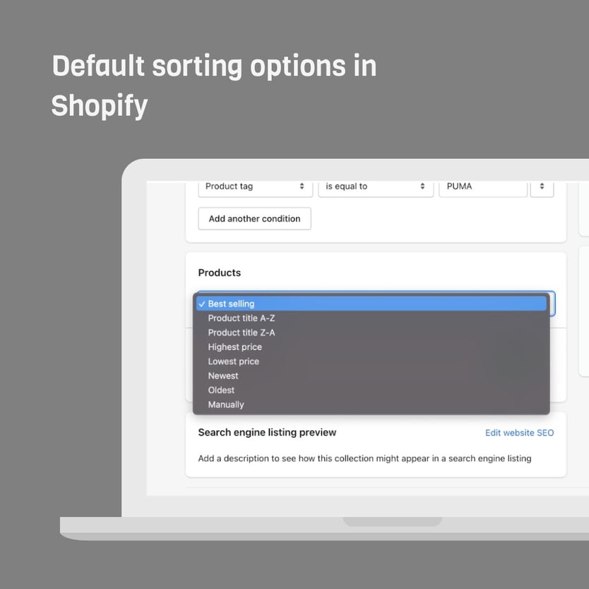 Default sorting options in Shopify 
