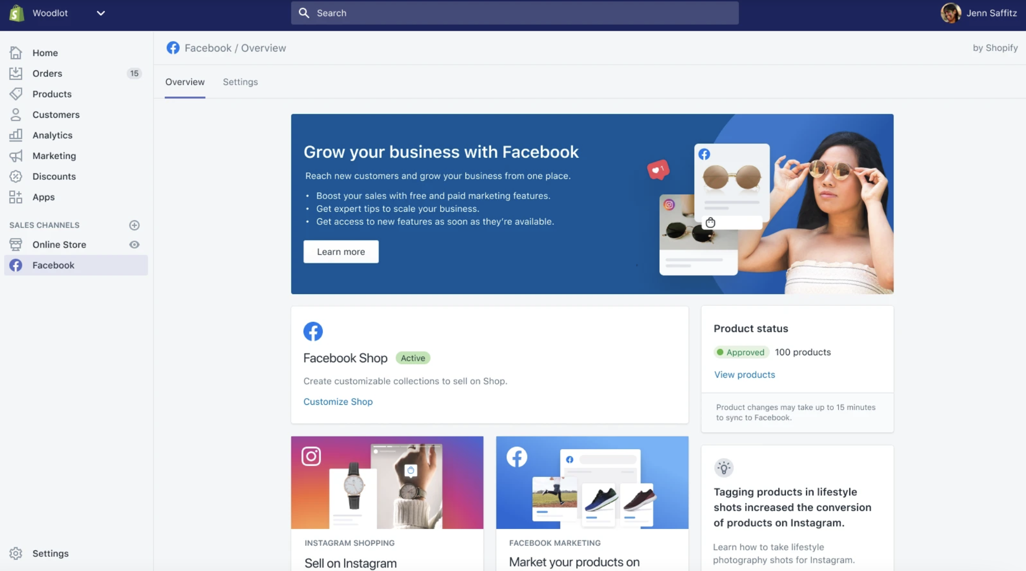 Shopify og Facebook og Instagram